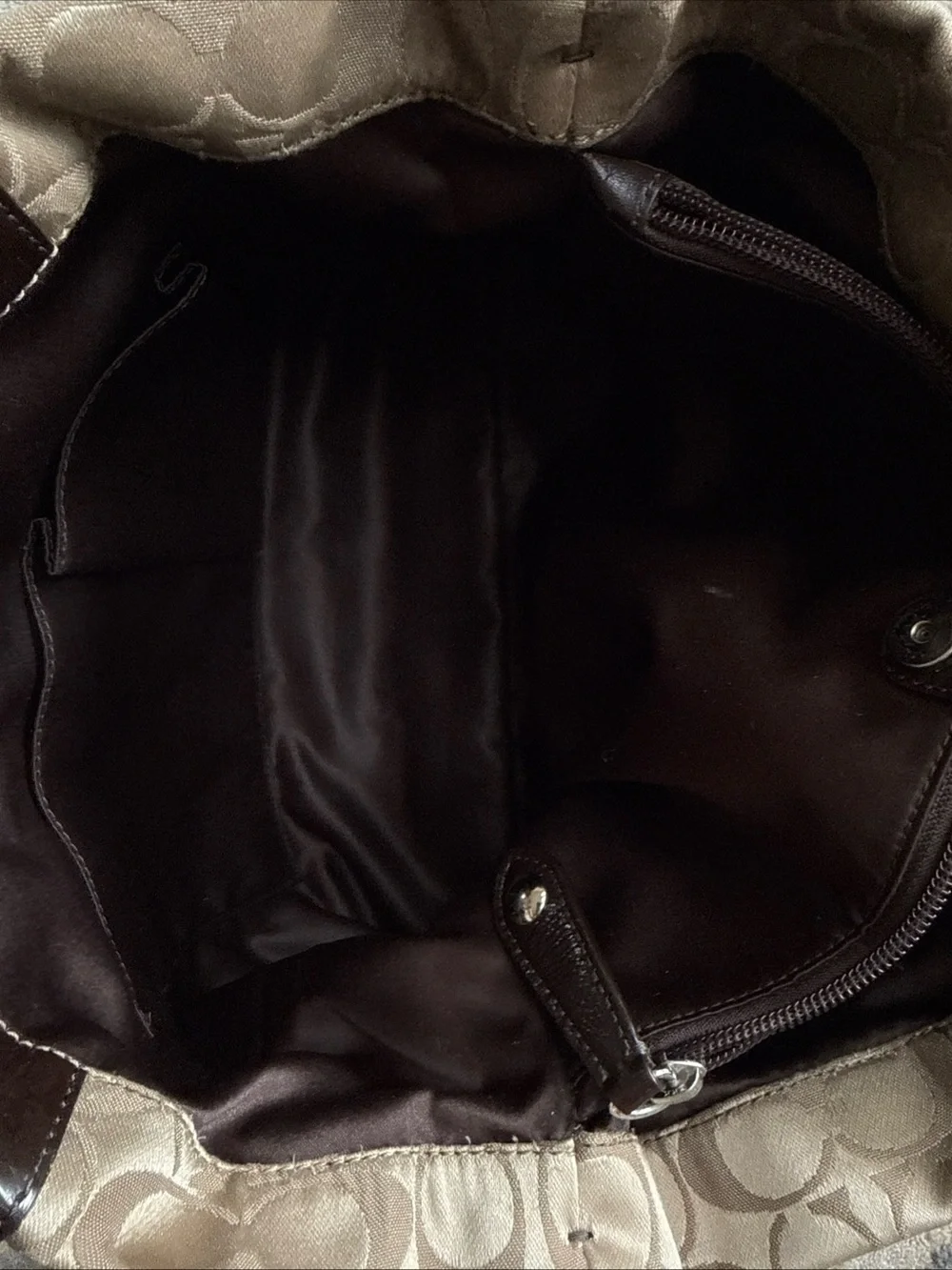 Coach Beige Signature Tote with Dark Brown Leather Trim